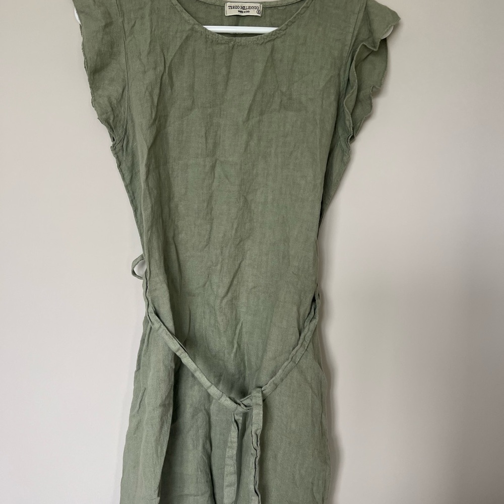 Casual Green Linen Dress